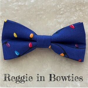 Pet Bowtie with Holiday Lights on Navy Background